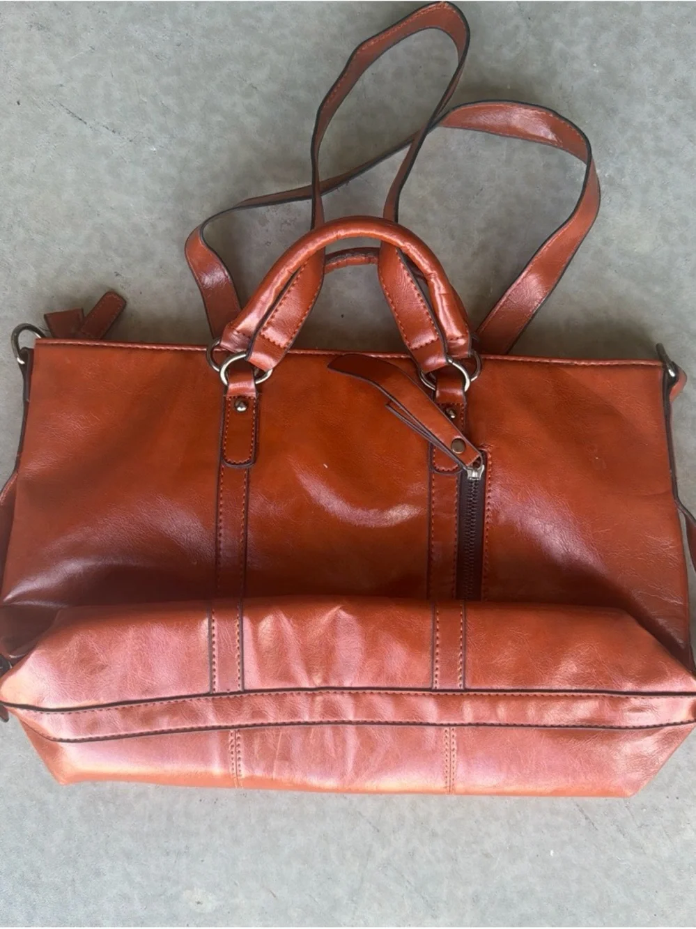 Men's Leather Tote Bag - Orange